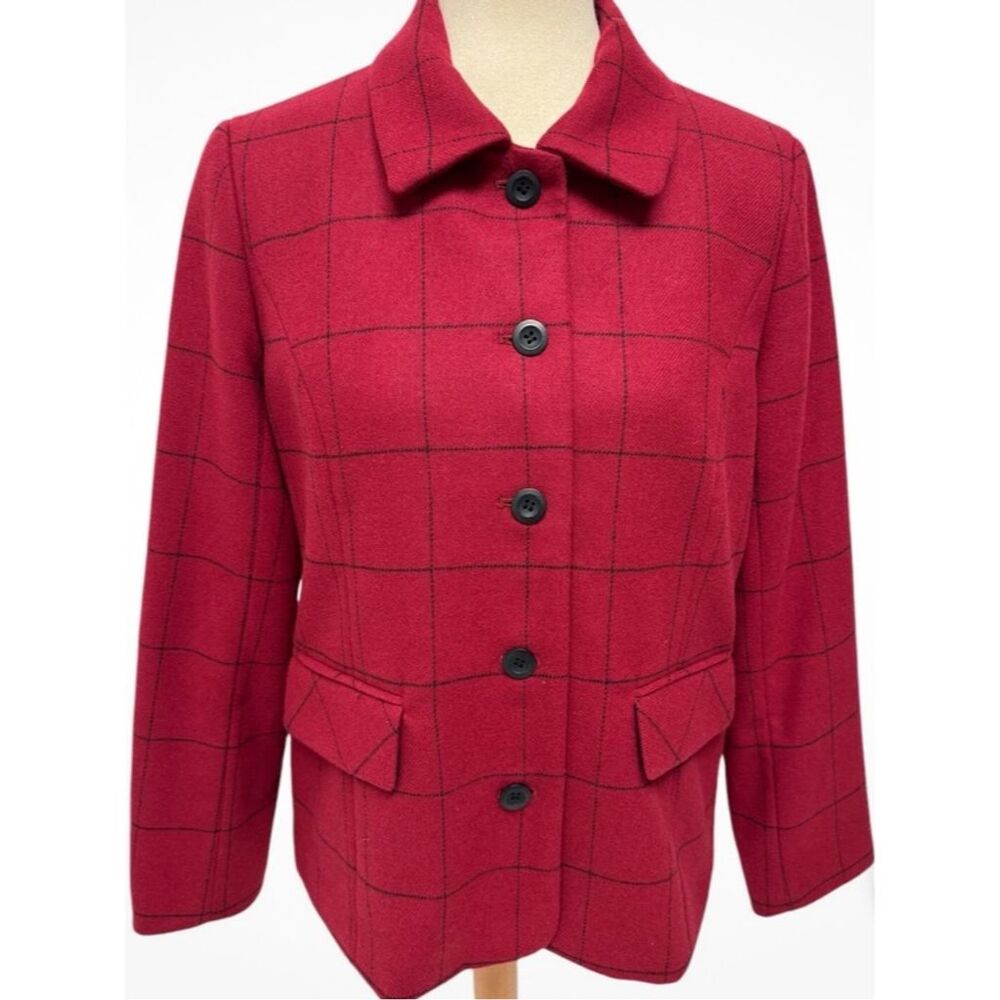 Appleseed's Women's Red Plaid Blazer Jacket Size 18P‎ Petites Wool Blend